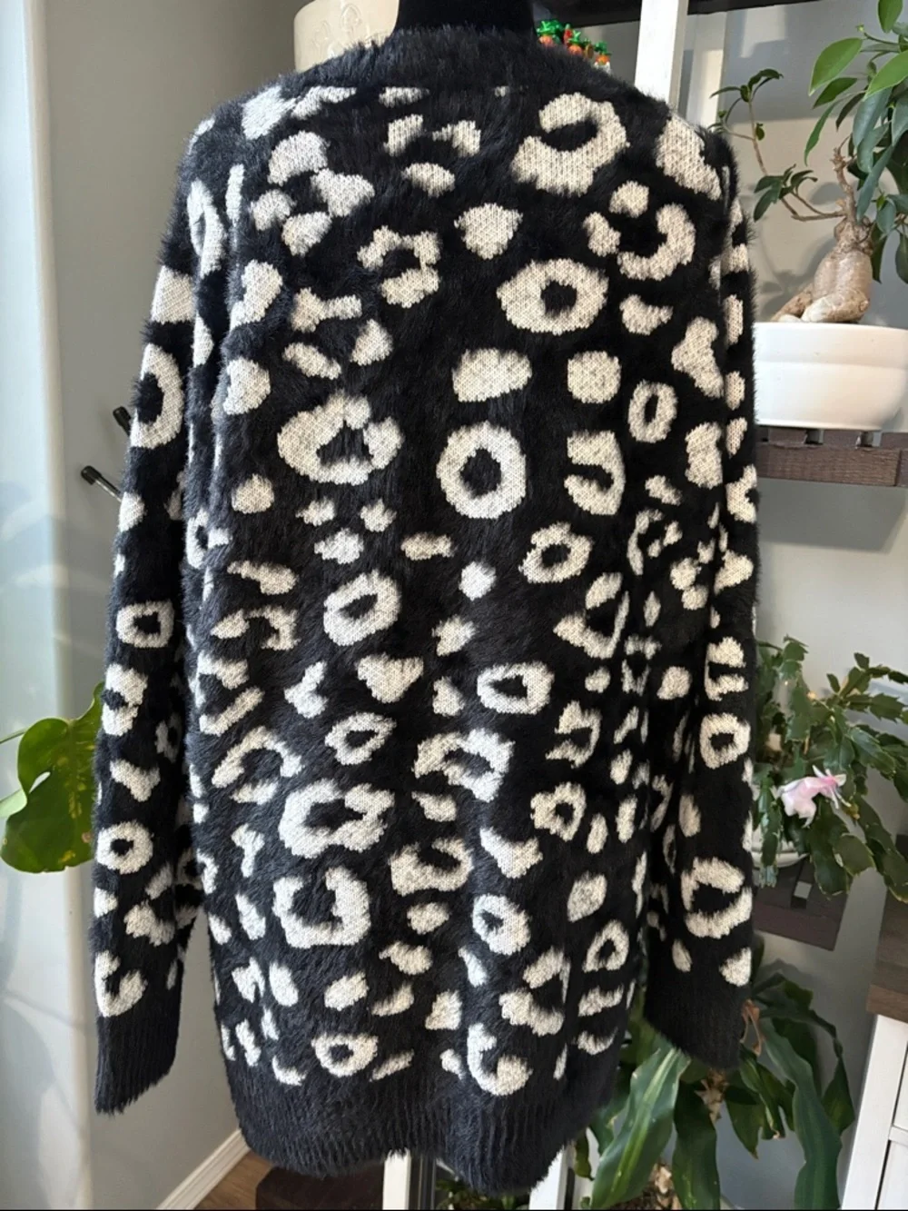 White Birch Oversized Black & Cream Leopard Plush Scoopneck Sweater - Picture 7 of 8